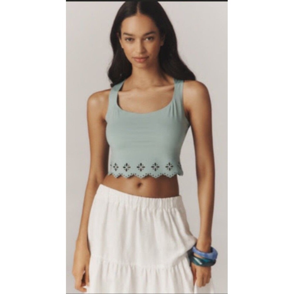 Anthropologie Seamless Laser-Cut Tank Top Dew Small Boho Minimalist Coastal NEW